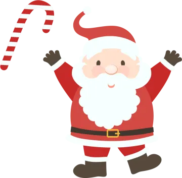 a santa claus holding a candy cane