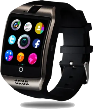 a smart watch with a black band