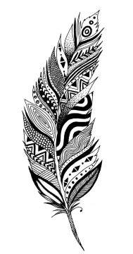 a black and white drawing of a feather