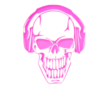 a skull with headphones on
