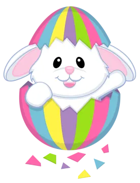an easter egg with a smiling bunny inside