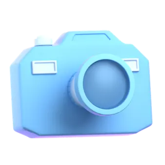 a blue camera on a white background