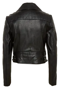 a black leather jacket on a white background