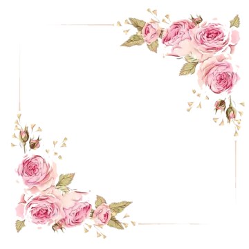 a floral frame with pink roses and leaves