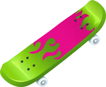 a skateboard with pink and green paint