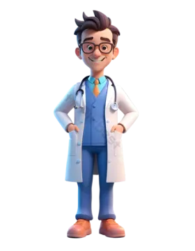 a cartoon doctor standing with his hands on his hips