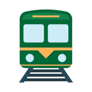 a green train icon on a white background