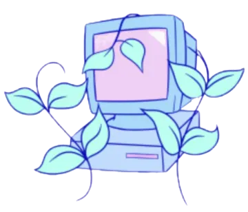 a blue robot with green leaves on its back