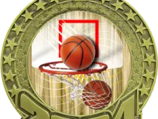 a basketball medal with the number 1 on it