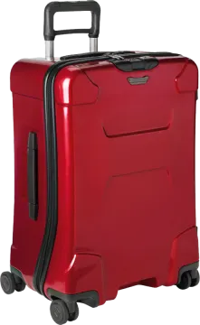 a red suitcase with wheels
