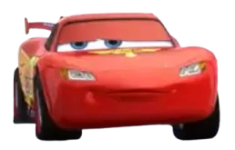 a cartoon character in a red car