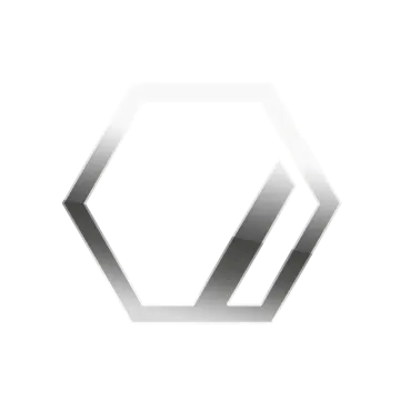 a white hexagon logo with the letter o on it