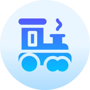 a blue train icon on a white background