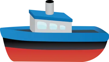 a boat with a red and blue hull