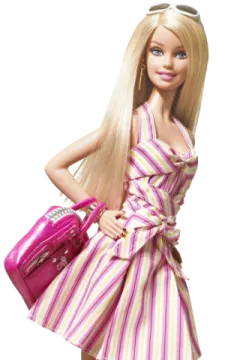 a barbie doll holding a pink purse
