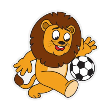 a cartoon lion playing with a soccer ball