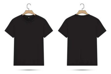 a black t - shirt hanging on a hanger