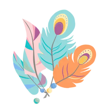 a bunch of colorful feathers