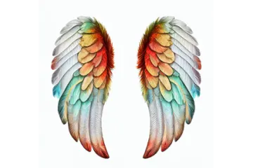 a pair of colorful feathers on white background