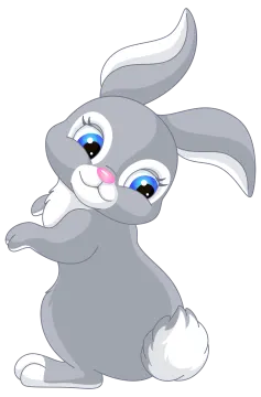 a gray rabbit with blue eyes sitting on the ground