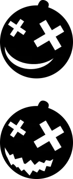 a black and white image of two pumpkins