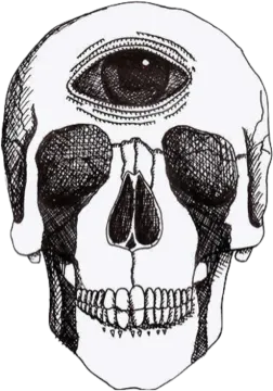a black and white drawing of a skull