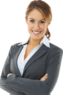 a smiling business woman with her arms crossed