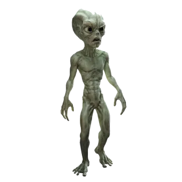 an alien standing in front of a white background