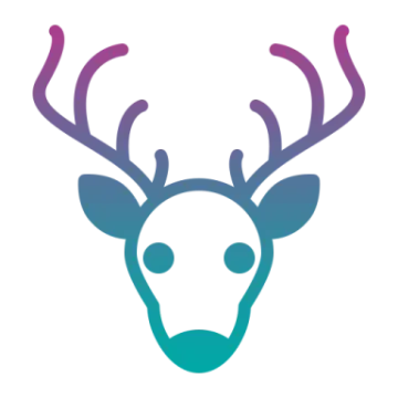 a deer's head with purple and blue horns