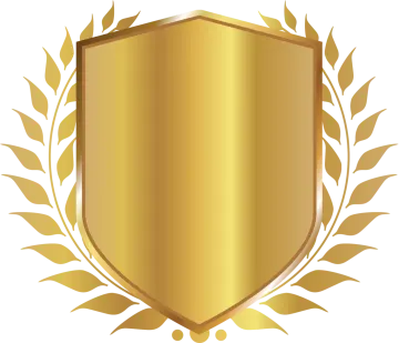 a gold shield with laurels around it