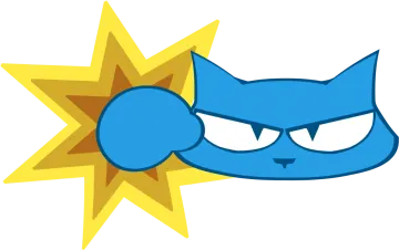 a blue cat with a yellow star in the background