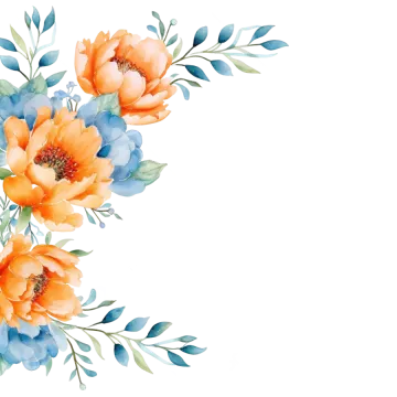 a watercolor painting of orange and blue flowers