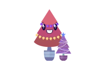 a cartoon character holding a christmas tree