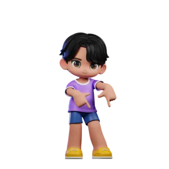a little boy in a purple shirt and blue shorts
