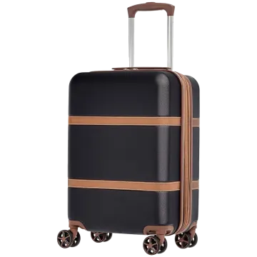 a black and brown suitcase with wheels