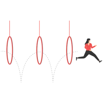 a man running through a line of red circles