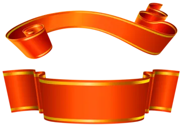 an orange ribbon with a gold border
