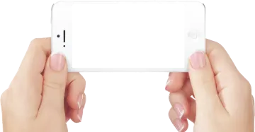 two hands holding an iphone with white screen