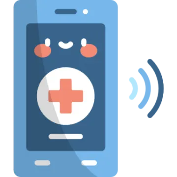 an illustration of a phone with a cross on the screen