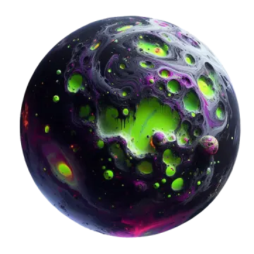 a purple and green marble ball on a white background
