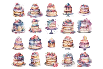 a set of watercolor cakes