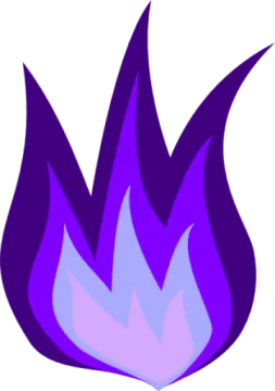 a purple fire with blue flames on it