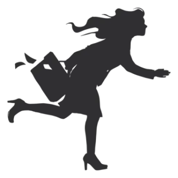 a silhouette of a woman running with shopping bags