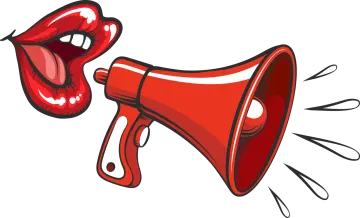 a red and white megaphone with an open mouth