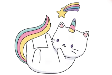 a white cat with a rainbow mane on its back