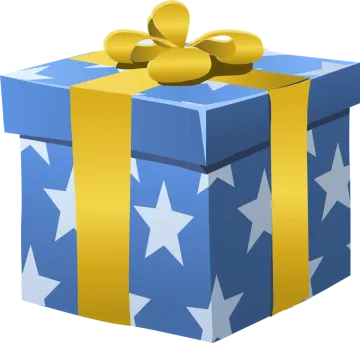 a blue gift box with gold stars on it