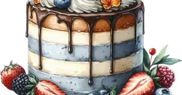 a cake with chocolate and berries on top