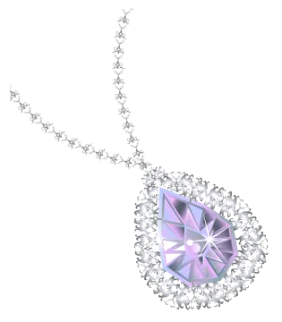 a purple and white diamond pendant on a chain