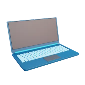 a blue laptop with a keyboard on it