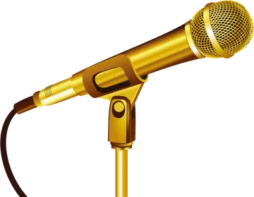 a golden microphone on a white background